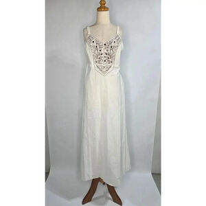 Vintage Metrostyle Cotton Linen Embroidered Maxi Dress size 6